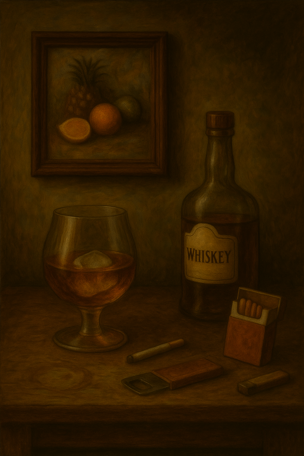 Whiskey and Fruit Still Life